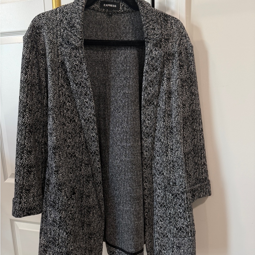 Express Black & White Herringbone Open Front Blazer